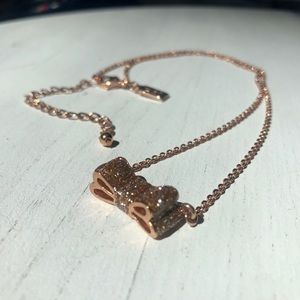 New Kate Spade Glitter Bow Necklace (Rose Gold)